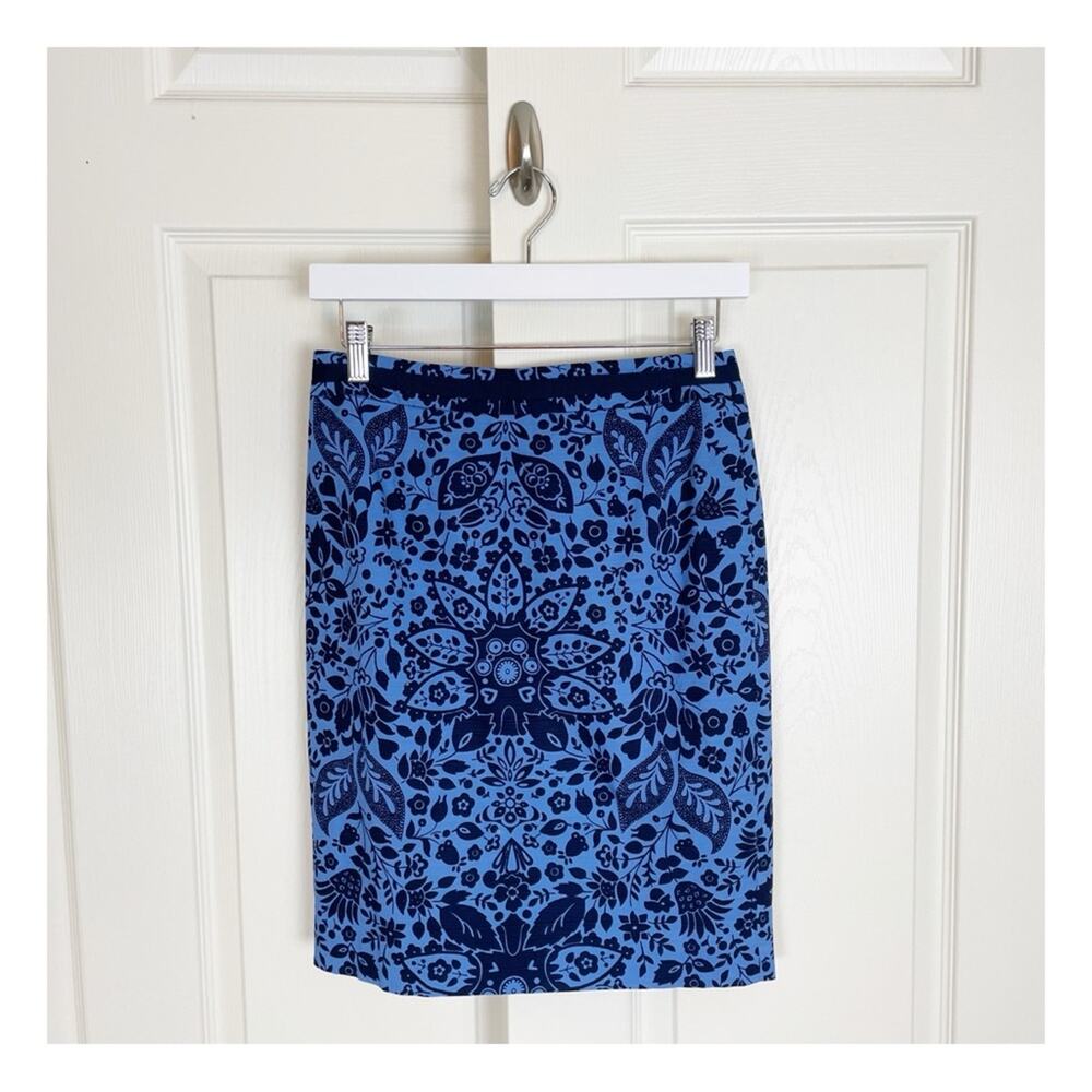 Boden Floral Blue Navy Pencil Skirt Stretch Cotton NWOT Sz 4P